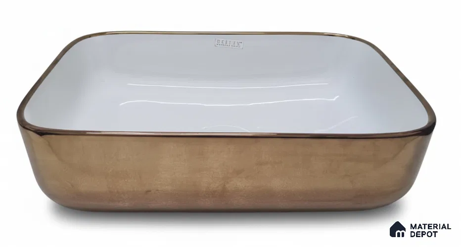 Veyora Sink BS 00122 Rose Lustre 330 x 457 x 140 mm Rectangular Ceramic Glossy Finish Designer Basin - 140 mm | Suitable For Bathroom, Vanity & Utility Areas