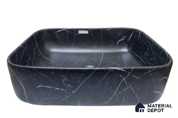 Veyora Sink BS 00137 Nero Marquina 330 x 457 x 140 mm Rectangular Ceramic Matte Finish Designer Basin - 140 mm | Suitable For Bathroom, Vanity & Utility Areas