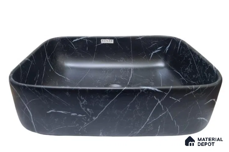 Veyora Sink BS 00137 Nero Marquina 330 x 457 x 140 mm Rectangular Ceramic Matte Finish Designer Basin - 140 mm | Suitable For Bathroom, Vanity & Utility Areas