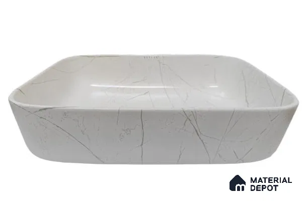 Veyora Sink BS 00140 Ivory Vein 330 x 457 x 140 mm Rectangular Ceramic Glossy Finish Designer Basin - 140 mm | Suitable For Bathroom, Vanity & Utility Areas