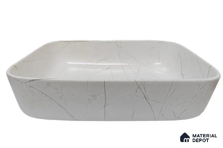 Veyora Sink BS 00140 Ivory Vein 330 x 457 x 140 mm Rectangular Ceramic Glossy Finish Designer Basin - 140 mm | Suitable For Bathroom, Vanity & Utility Areas