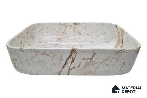Veyora Sink BS 00136 Autumn Vein 330 x 457 x 140 mm Rectangular Ceramic Glossy Finish Designer Basin - 140 mm | Suitable For Bathroom, Vanity & Utility Areas