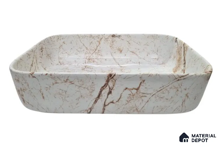 Veyora Sink BS 00136 Autumn Vein 330 x 457 x 140 mm Rectangular Ceramic Glossy Finish Designer Basin - 140 mm | Suitable For Bathroom, Vanity & Utility Areas