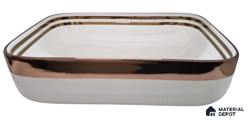 Veyora Sink BS 00124 Rose Belt 330 x 457 x 140 mm Rectangular Ceramic Glossy Finish Designer Basin - 140 mm | Suitable For Bathroom, Vanity & Utility Areas
