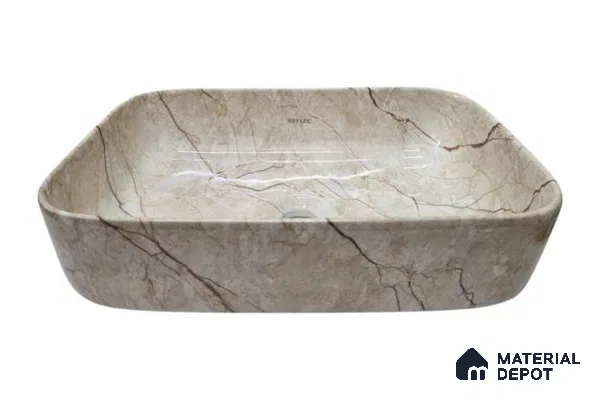 Veyora Sink BS 00138 Crema Vein 330 x 457 x 140 mm Rectangular Ceramic Glossy Finish Designer Basin - 140 mm | Suitable For Bathroom, Vanity & Utility Areas