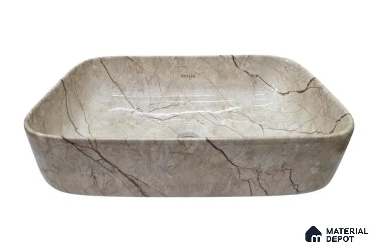 Veyora Sink BS 00138 Crema Vein 330 x 457 x 140 mm Rectangular Ceramic Glossy Finish Designer Basin - 140 mm | Suitable For Bathroom, Vanity & Utility Areas