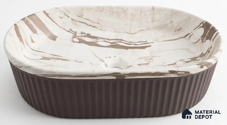 Veyora Sink BS 00158 Cocoa Flute 330 x 508 mm Circular Ceramic Matte Finish Designer Basin | Suitable For Bathroom, Vanity & Utility Areas