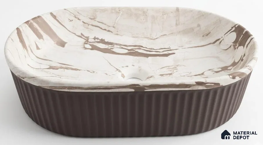 Veyora Sink BS 00158 Cocoa Flute 330 x 508 mm Circular Ceramic Matte Finish Designer Basin | Suitable For Bathroom, Vanity & Utility Areas