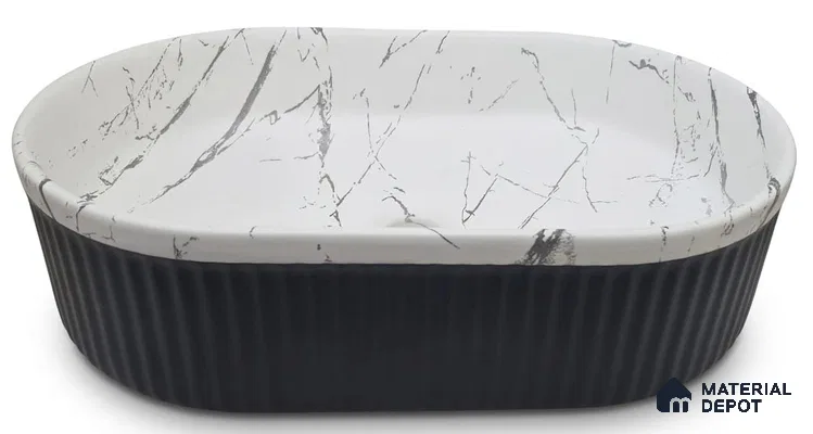 Veyora Sink BS 00159 Domino Flute 330 x 508 mm Circular Ceramic Matte Finish Designer Basin | Suitable For Bathroom, Vanity & Utility Areas