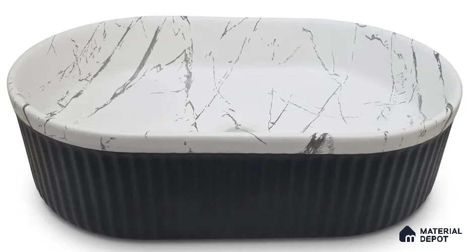 Veyora Sink BS 00159 Domino Flute 330 x 508 mm Circular Ceramic Matte Finish Designer Basin | Suitable For Bathroom, Vanity & Utility Areas