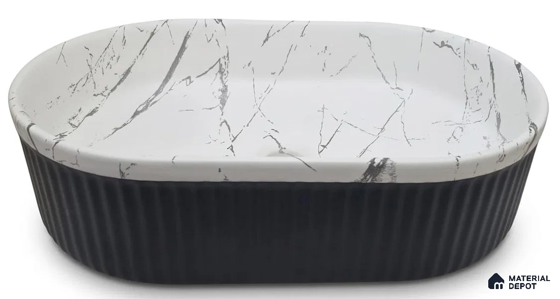 Veyora Sink BS 00159 Domino Flute 330 x 508 mm Circular Ceramic Matte Finish Designer Basin | Suitable For Bathroom, Vanity & Utility Areas