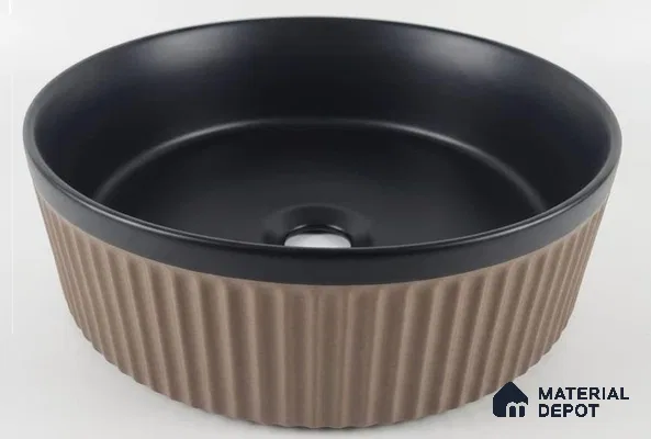 Veyora Sink BS 00162 Toffee Flute 356 x 356 mm Circular Ceramic Matte Finish Designer Basin | Suitable For Bathroom, Vanity & Utility Areas