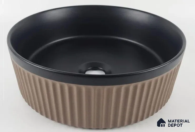 Veyora Sink BS 00162 Toffee Flute 356 x 356 mm Circular Ceramic Matte Finish Designer Basin | Suitable For Bathroom, Vanity & Utility Areas
