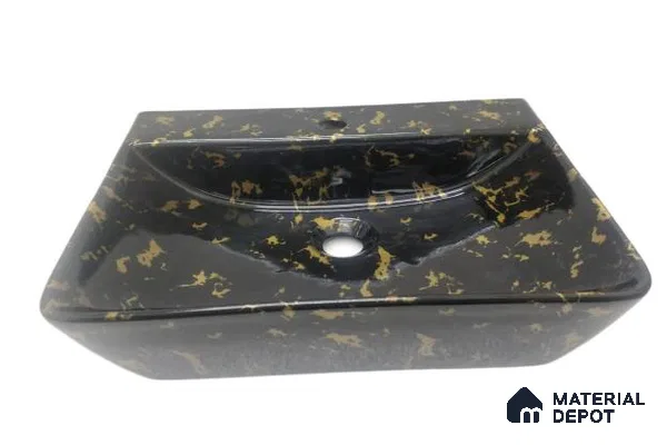 Veyora Sink BS 00143 Gold Fleck 356 x 457 x 120 mm Rectangular Ceramic Glossy Finish Designer Basin - 120 mm | Suitable For Bathroom, Vanity & Utility Areas