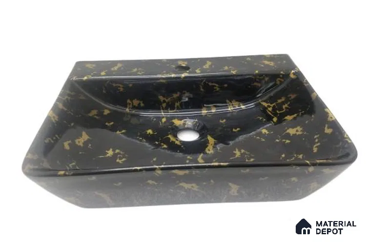 Veyora Sink BS 00143 Gold Fleck 356 x 457 x 120 mm Rectangular Ceramic Glossy Finish Designer Basin - 120 mm | Suitable For Bathroom, Vanity & Utility Areas