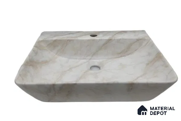 Veyora Sink BS 00142 Mist Marble 356 x 457 x 120 mm Rectangular Ceramic Glossy Finish Designer Basin - 120 mm | Suitable For Bathroom, Vanity & Utility Areas