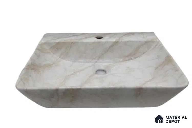 Veyora Sink BS 00142 Mist Marble 356 x 457 x 120 mm Rectangular Ceramic Glossy Finish Designer Basin - 120 mm | Suitable For Bathroom, Vanity & Utility Areas