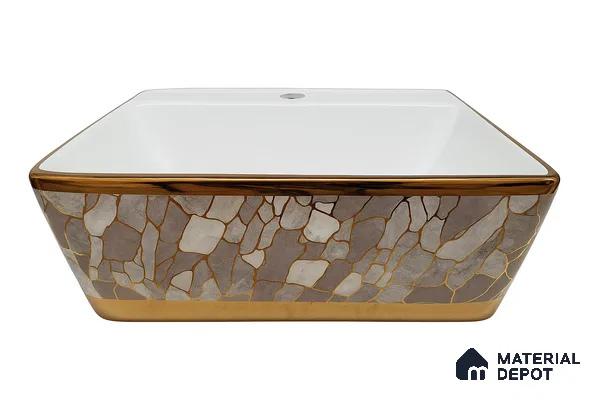 Veyora Sink BS 00128 Champagne Mosaic 356 x 457 x 160 mm Rectangular Ceramic Glossy Finish Designer Basin - 160 mm | Suitable For Bathroom, Vanity & Utility Areas
