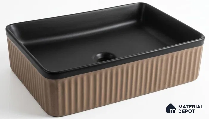 Veyora Sink BS 00160 Caramel Flute 356 x 508 mm Rectangular Ceramic Matte Finish Designer Basin | Suitable For Bathroom, Vanity & Utility Areas