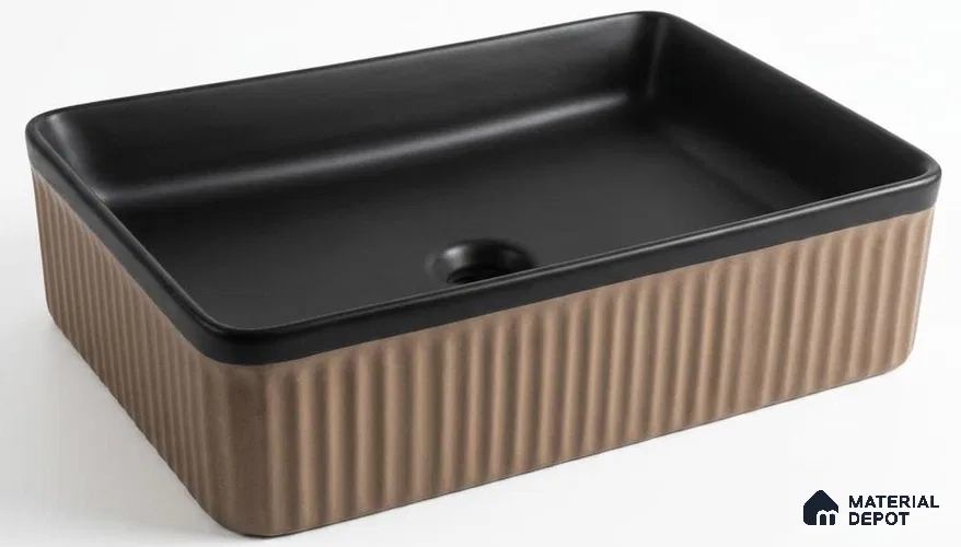 Veyora Sink BS 00160 Caramel Flute 356 x 508 mm Rectangular Ceramic Matte Finish Designer Basin | Suitable For Bathroom, Vanity & Utility Areas