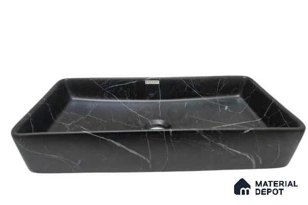 Veyora Sink BS 00151 Ebony Vein 356 x 610 x 115 mm Rectangular Ceramic Matte Finish Designer Basin - 115 mm | Suitable For Bathroom, Vanity & Utility Areas