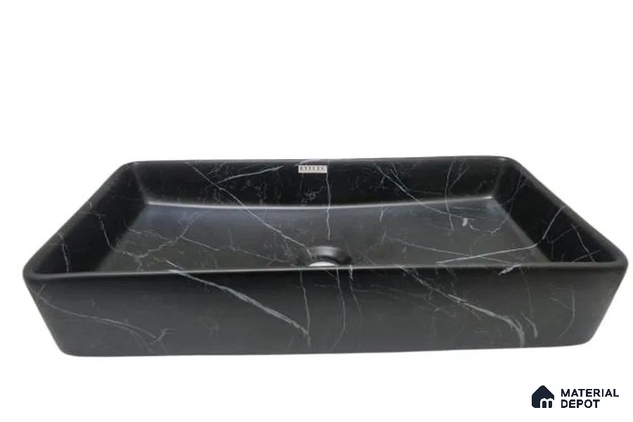 Veyora Sink BS 00151 Ebony Vein 356 x 610 x 115 mm Rectangular Ceramic Matte Finish Designer Basin - 115 mm | Suitable For Bathroom, Vanity & Utility Areas