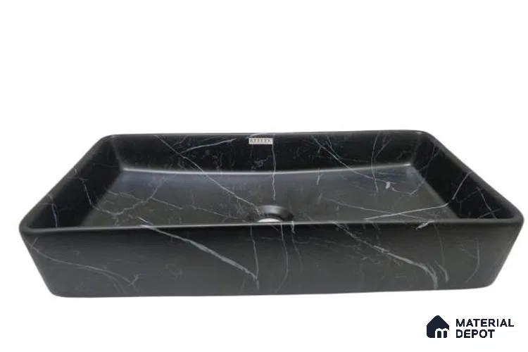 Veyora Sink BS 00151 Ebony Vein 356 x 610 x 115 mm Rectangular Ceramic Matte Finish Designer Basin - 115 mm | Suitable For Bathroom, Vanity & Utility Areas