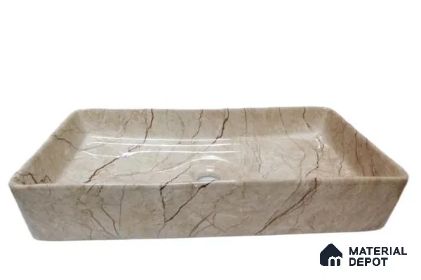 Veyora Sink BS 00152 Latte Marble 356 x 610 x 115 mm Rectangular Ceramic Glossy Finish Designer Basin - 115 mm | Suitable For Bathroom, Vanity & Utility Areas