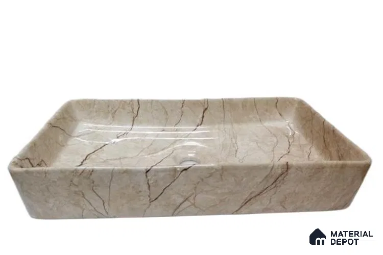 Veyora Sink BS 00152 Latte Marble 356 x 610 x 115 mm Rectangular Ceramic Glossy Finish Designer Basin - 115 mm | Suitable For Bathroom, Vanity & Utility Areas