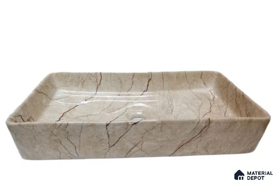 Veyora Sink BS 00152 Latte Marble 356 x 610 x 115 mm Rectangular Ceramic Glossy Finish Designer Basin - 115 mm | Suitable For Bathroom, Vanity & Utility Areas