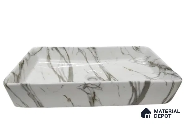 Veyora Sink BS 00150 Glacier Marble 356 x 610 x 115 mm Rectangular Ceramic Glossy Finish Designer Basin - 115 mm | Suitable For Bathroom, Vanity & Utility Areas