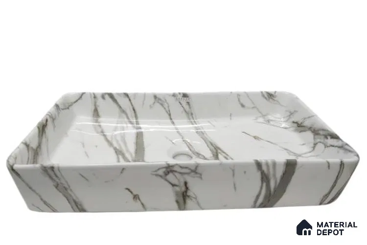 Veyora Sink BS 00150 Glacier Marble 356 x 610 x 115 mm Rectangular Ceramic Glossy Finish Designer Basin - 115 mm | Suitable For Bathroom, Vanity & Utility Areas