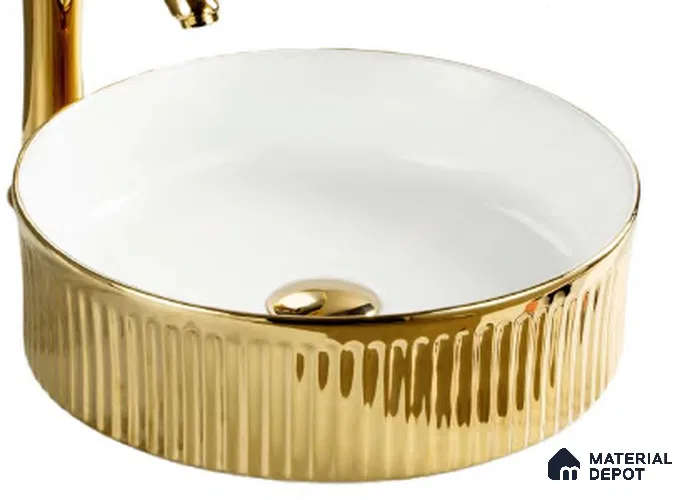 Avyra Sink BS 00087 Gilded Flute 370 x 370 x 130 mm Circular Ceramic Glossy Finish Designer Basin - 130 mm | Suitable For Bathroom, Vanity & Utility Areas
