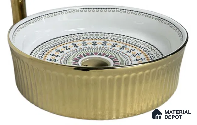 Avyra Sink BS 00088 Aztec Gold 370 x 370 x 130 mm Circular Ceramic Glossy Finish Designer Basin - 130 mm | Suitable For Bathroom, Vanity & Utility Areas