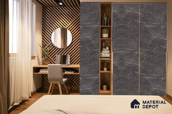 Grey Marble Look 3744 SMR 8 ft x 4 ft High Gloss Finish Decorative Laminate - 1 mm | Suitable for TV Unit, Wardrobe, Kitchen Cabinets