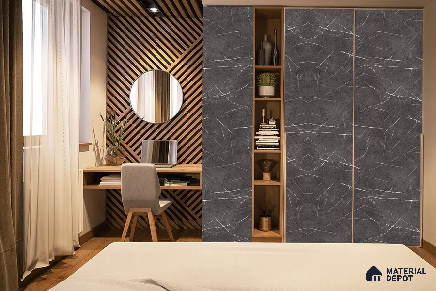 Grey Marble Look 3744 SMR 8 ft x 4 ft High Gloss Finish Decorative Laminate - 1 mm | Suitable for TV Unit, Wardrobe, Kitchen Cabinets