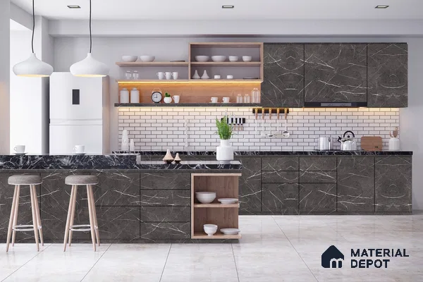 Grey Marble Look 3744 SMR 8 ft x 4 ft High Gloss Finish Decorative Laminate - 1 mm | Suitable for TV Unit, Wardrobe, Kitchen Cabinets