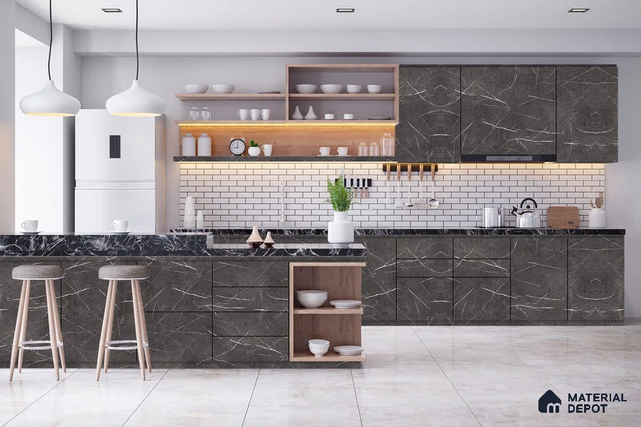 Grey Marble Look 3744 SMR 8 ft x 4 ft High Gloss Finish Decorative Laminate - 1 mm | Suitable for TV Unit, Wardrobe, Kitchen Cabinets