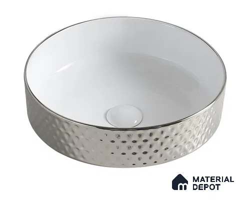 Veyora Sink BS 00167 Silver Dot 381 x 381 mm Circular Ceramic Matte Finish Designer Basin | Suitable For Bathroom, Vanity & Utility Areas