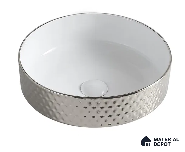 Veyora Sink BS 00167 Silver Dot 381 x 381 mm Circular Ceramic Matte Finish Designer Basin | Suitable For Bathroom, Vanity & Utility Areas