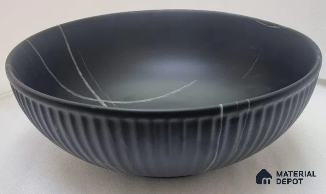 Veyora Sink BS 00163 Nero Flute 381 x 381 mm Circular Ceramic Matte Finish Designer Basin | Suitable For Bathroom, Vanity & Utility Areas