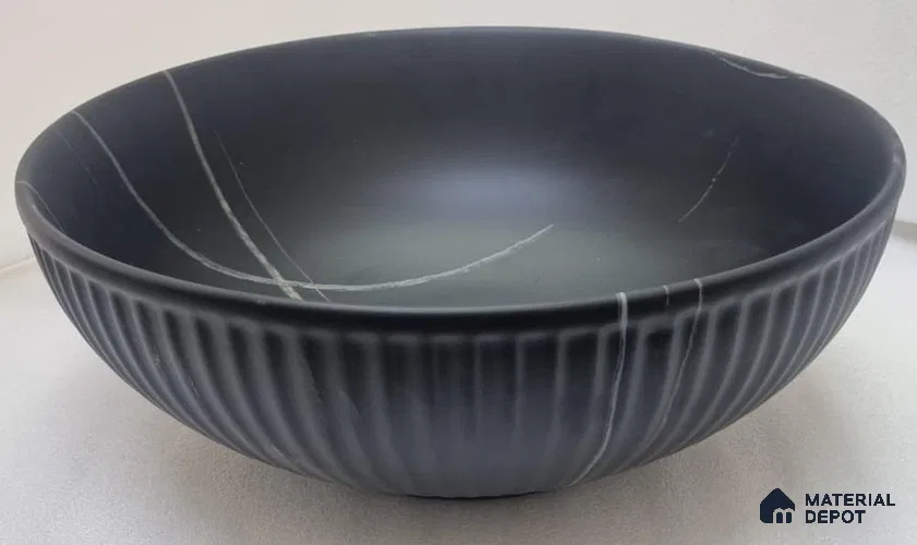 Veyora Sink BS 00163 Nero Flute 381 x 381 mm Circular Ceramic Matte Finish Designer Basin | Suitable For Bathroom, Vanity & Utility Areas