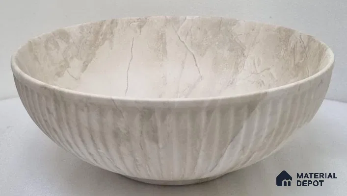 Veyora Sink BS 00165 Dune Flute 381 x 381 mm Circular Ceramic Matte Finish Designer Basin | Suitable For Bathroom, Vanity & Utility Areas
