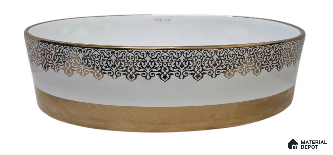 Veyora Sink BS 00132 Heritage Lace 381 x 508 x 130 mm Circular Ceramic Glossy Finish Designer Basin - 130 mm | Suitable For Bathroom, Vanity & Utility Areas