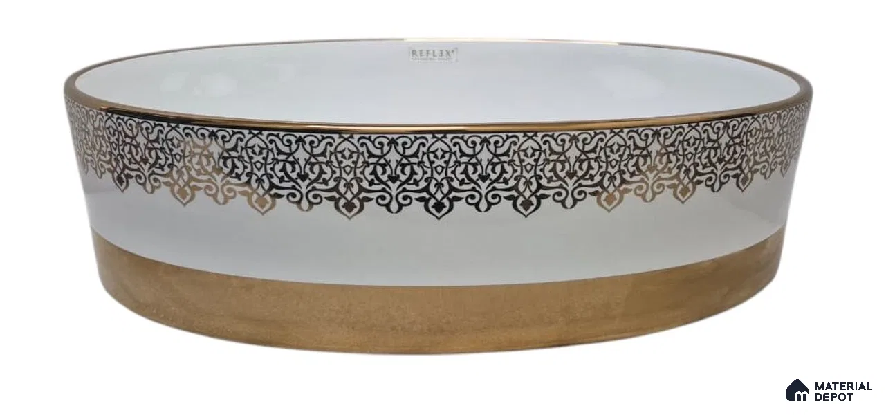 Veyora Sink BS 00132 Heritage Lace 381 x 508 x 130 mm Circular Ceramic Glossy Finish Designer Basin - 130 mm | Suitable For Bathroom, Vanity & Utility Areas