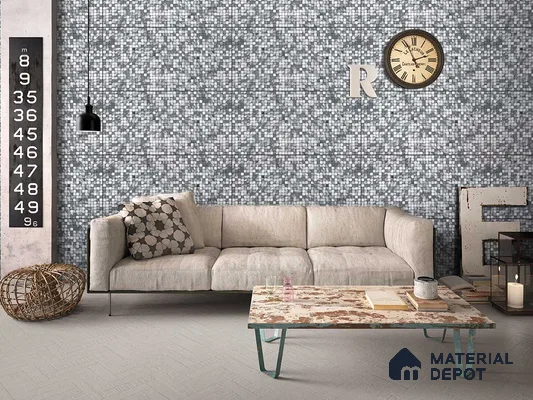 Mosaic Floor & Wall Tile TL 09187 Pyramix Grey 4 ft x 2 ft Dazzle Finish Vitrified Tile - 9 mm | 1 Random Design | Suitable For Living Room, Bedroom, Dining Area
