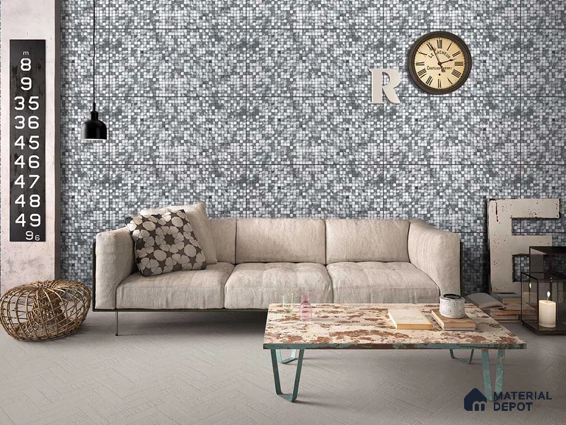 Mosaic Floor & Wall Tile TL 09187 Pyramix Grey 4 ft x 2 ft Dazzle Finish Vitrified Tile - 9 mm | 1 Random Design | Suitable For Living Room, Bedroom, Dining Area
