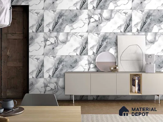 Marble Floor & Wall Tile TL 09186 Fluid Grey 4 ft x 2 ft Dazzle Finish Vitrified Tile - 9 mm | 3 Random Design | Suitable For Living Room, Bedroom, Dining Area