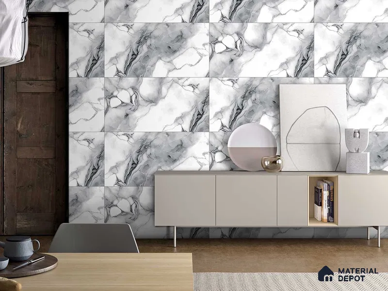 Marble Floor & Wall Tile TL 09186 Fluid Grey 4 ft x 2 ft Dazzle Finish Vitrified Tile - 9 mm | 3 Random Design | Suitable For Living Room, Bedroom, Dining Area