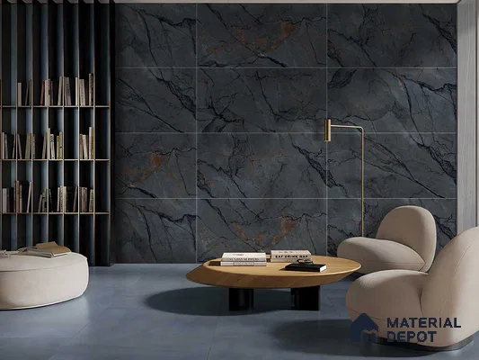 Marble Floor & Wall Tile TL 09191 Silvamen Dark Gluv 4 ft x 2 ft Dazzle Finish Vitrified Tile - 9 mm | 5 Random Design | Suitable For Living Room, Bedroom, Dining Area